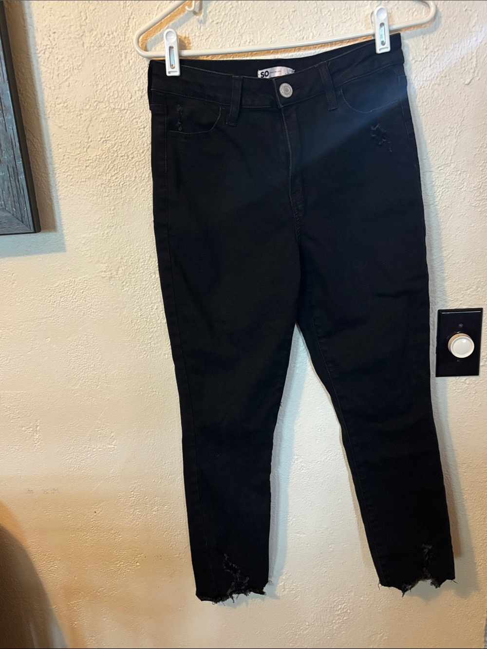SO Black Ankle Skinny Jeans with Distressed Hem